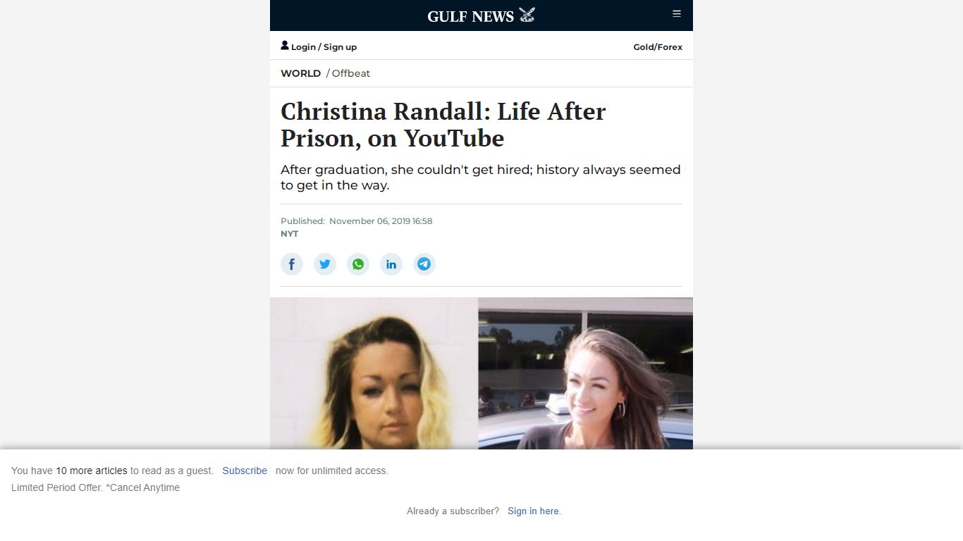 Christina Randall: Life After Prison, on YouTube - Gulf News